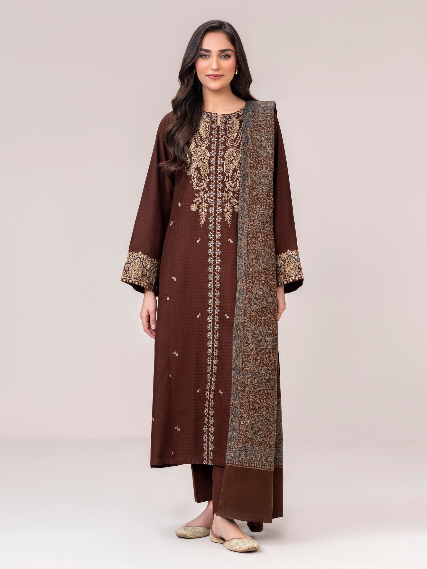 3 Piece Dobby Suit- Embroidered (Pret)