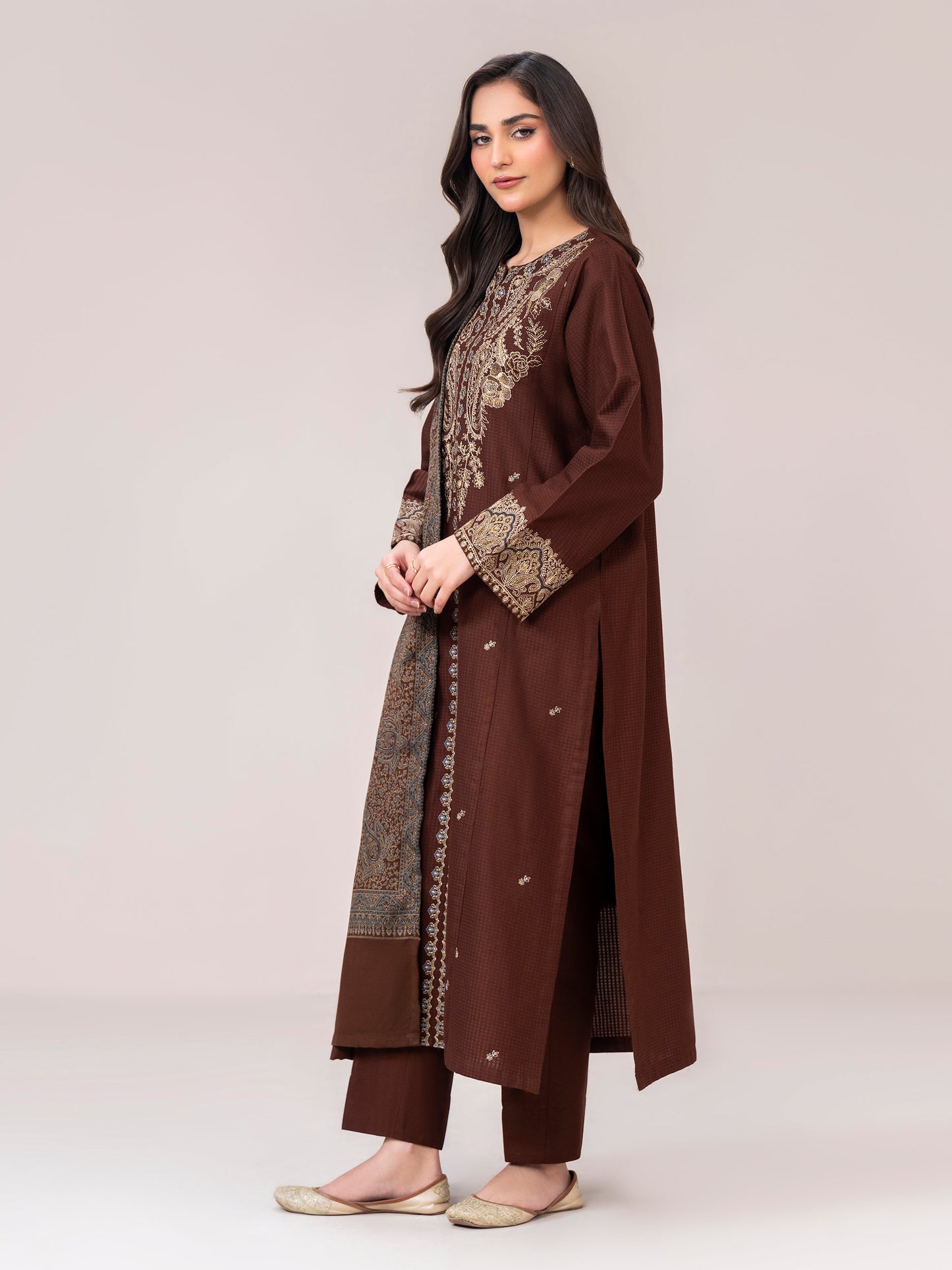 3 Piece Dobby Suit- Embroidered (Pret)