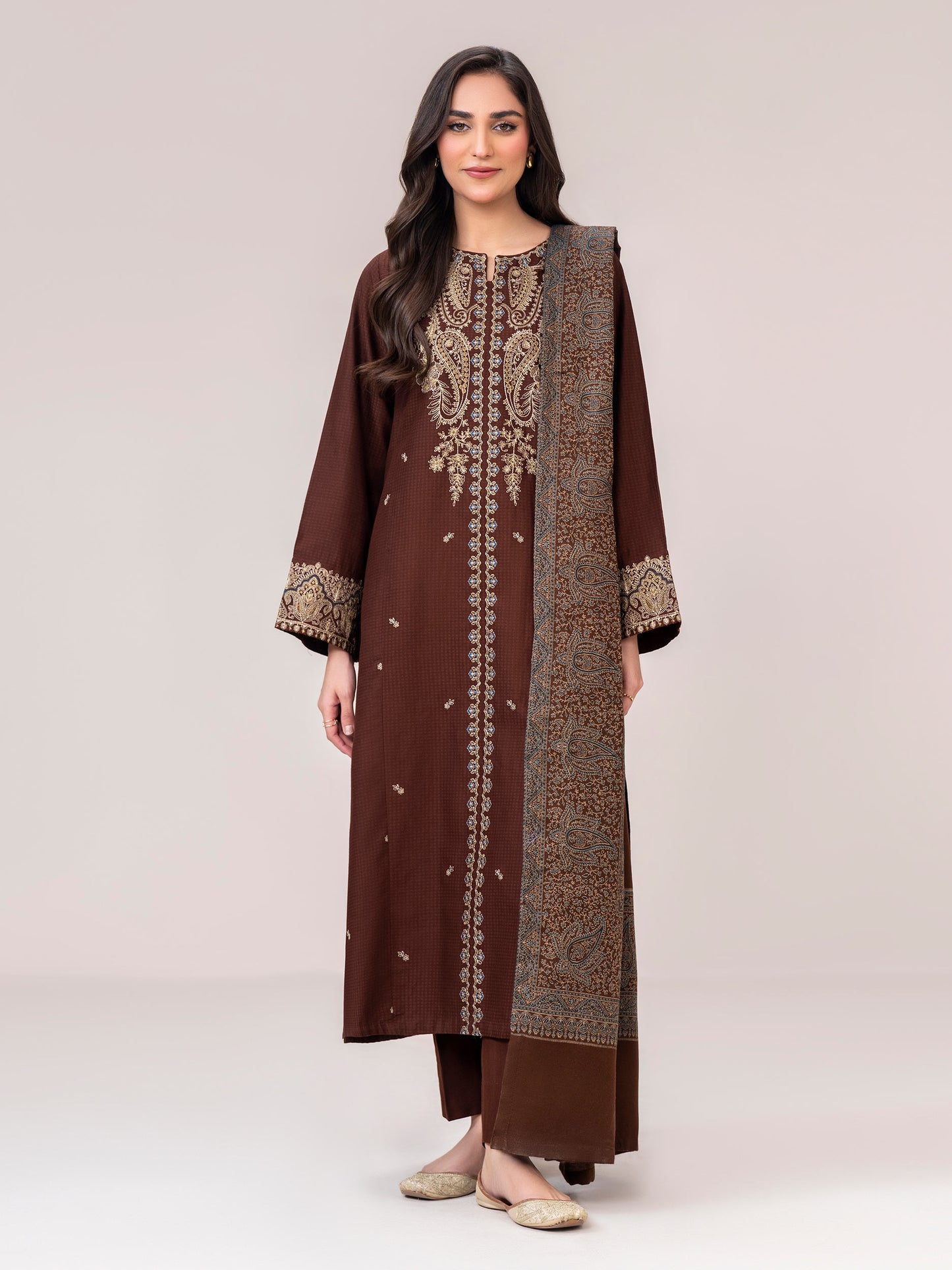 3 Piece Dobby Suit- Embroidered (Pret)