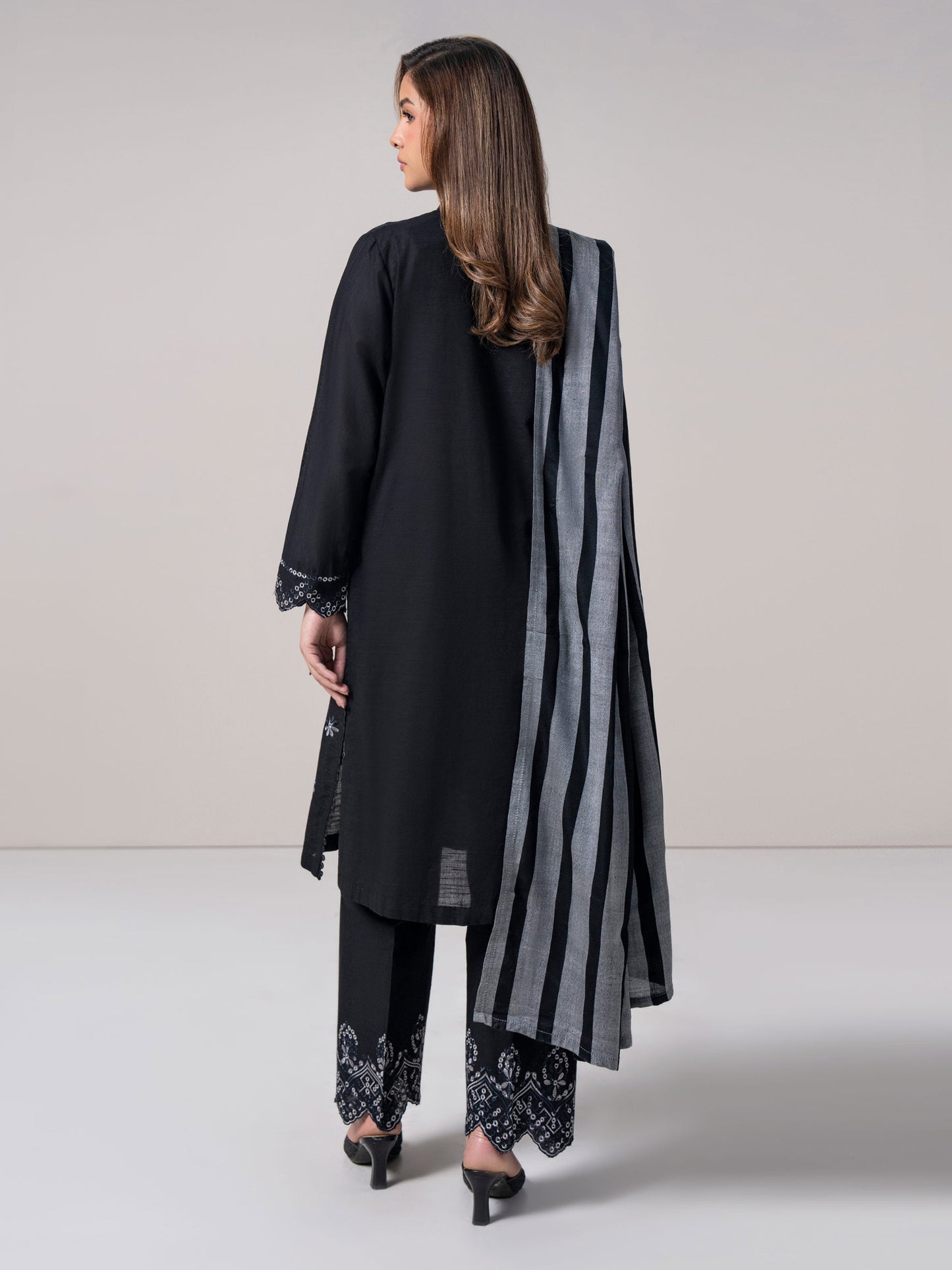 3 Piece Slub Khaddar Suit- Embroidered (Pret)