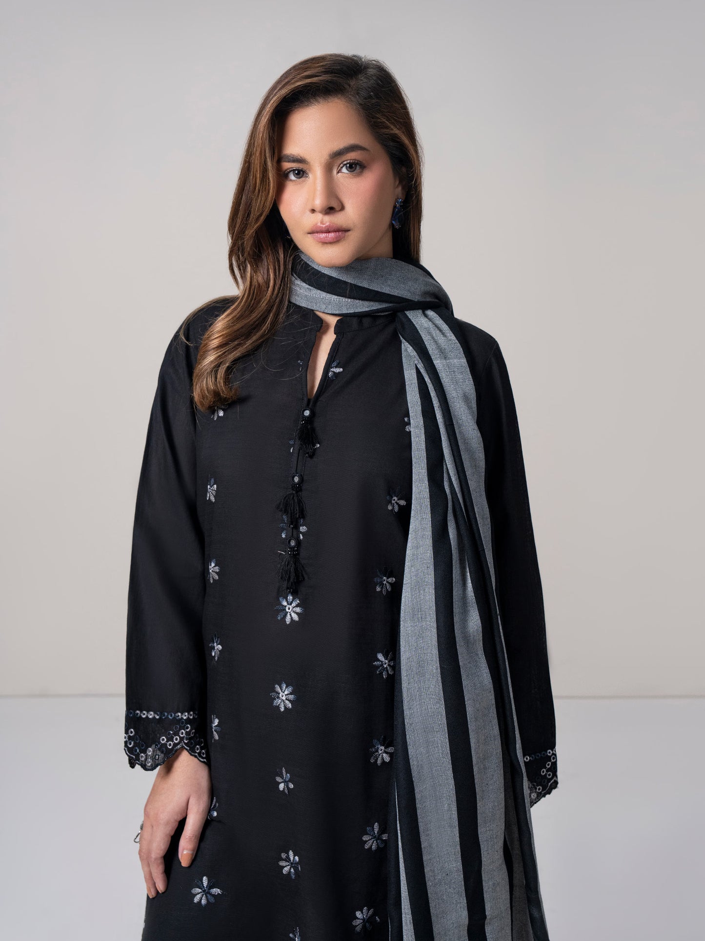 3 Piece Slub Khaddar Suit- Embroidered (Pret)