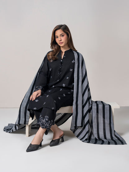 3 Piece Slub Khaddar Suit- Embroidered (Pret)