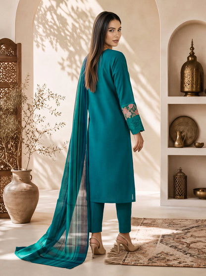 3 Piece Slub Khaddar Suit- Embroidered (Pret)