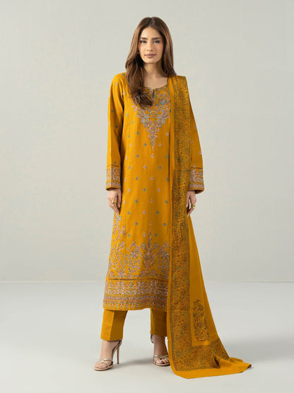 3 Piece Slub Khaddar Suit- Embroidered (Pret)