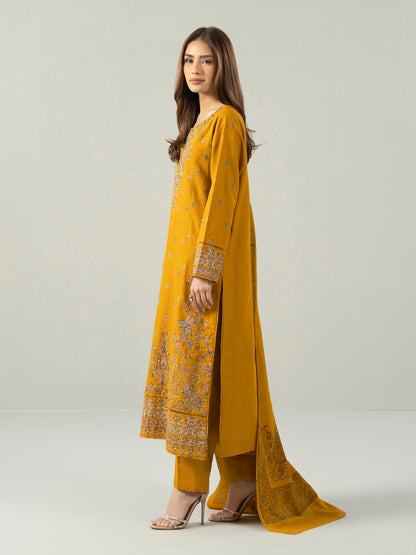 3 Piece Slub Khaddar Suit- Embroidered (Pret)