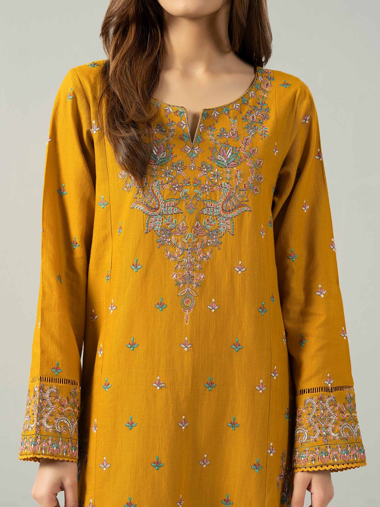 3 Piece Slub Khaddar Suit- Embroidered (Pret)