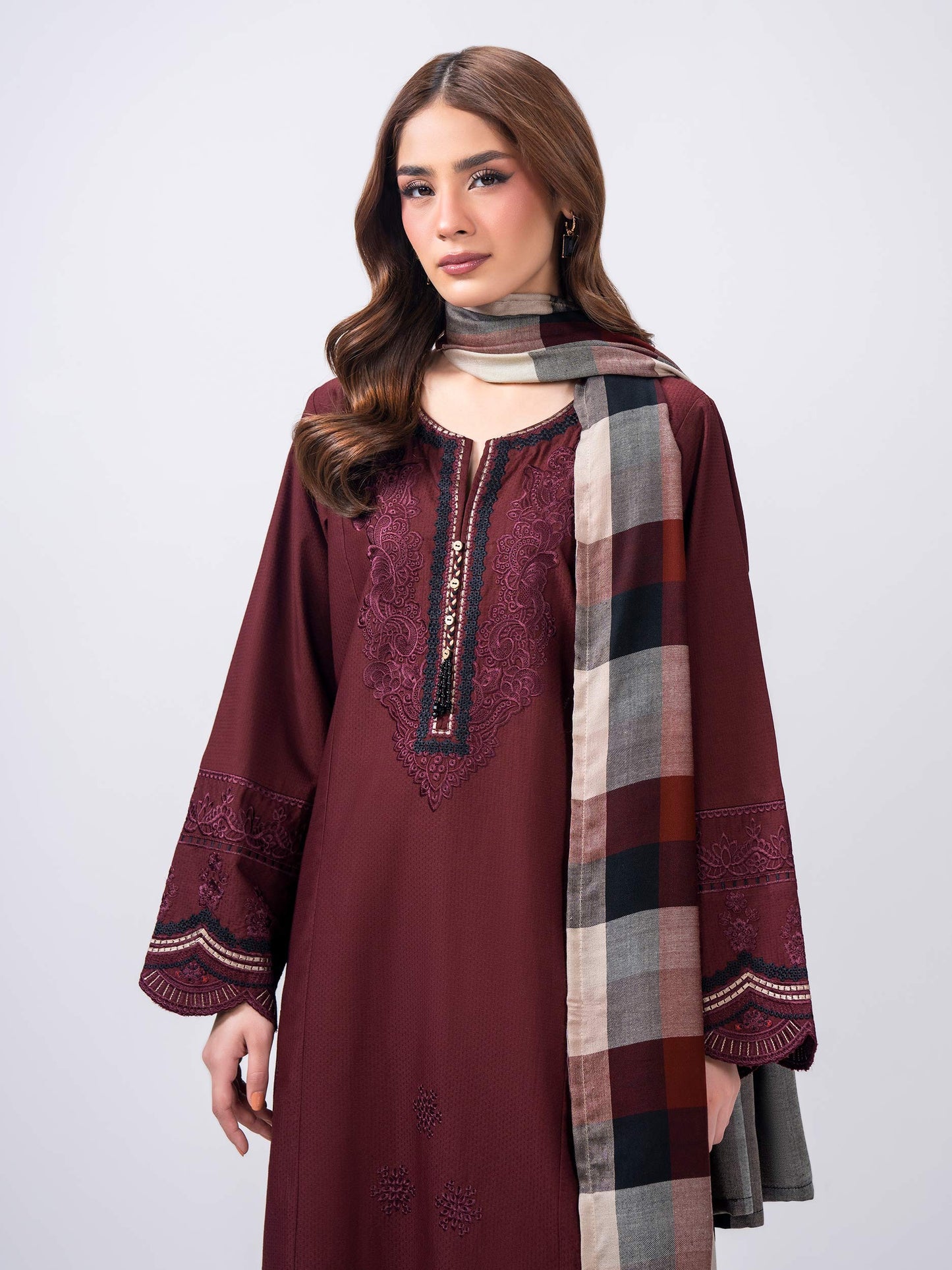 3 Piece Dobby Suit- Embroidered (Pret)