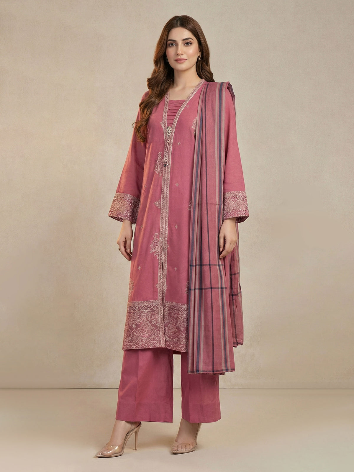 3 Piece Khaddar Suit- Embroidered (Pret)