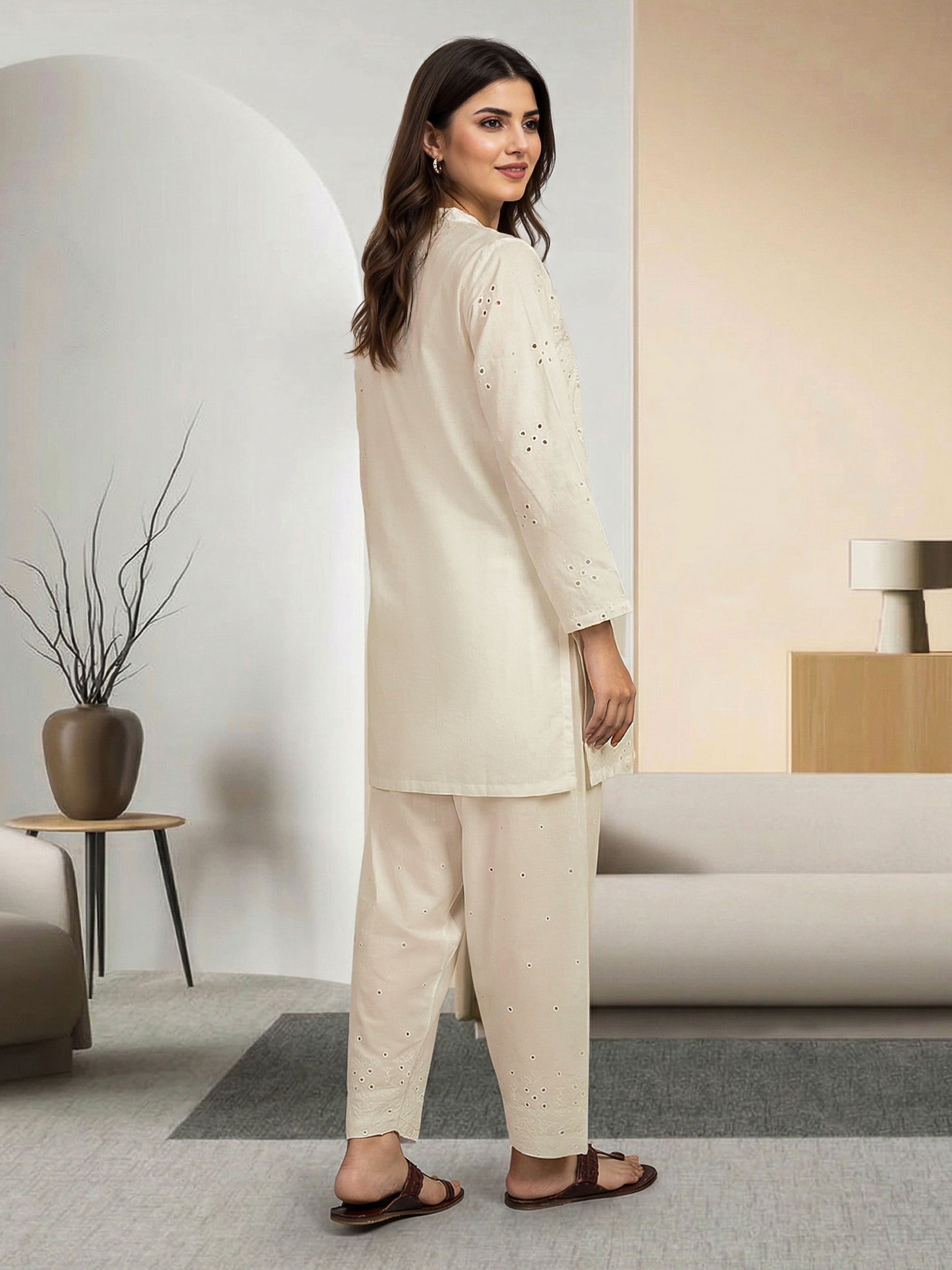 2 Piece Cambric Suit- Embroidered (Pret)