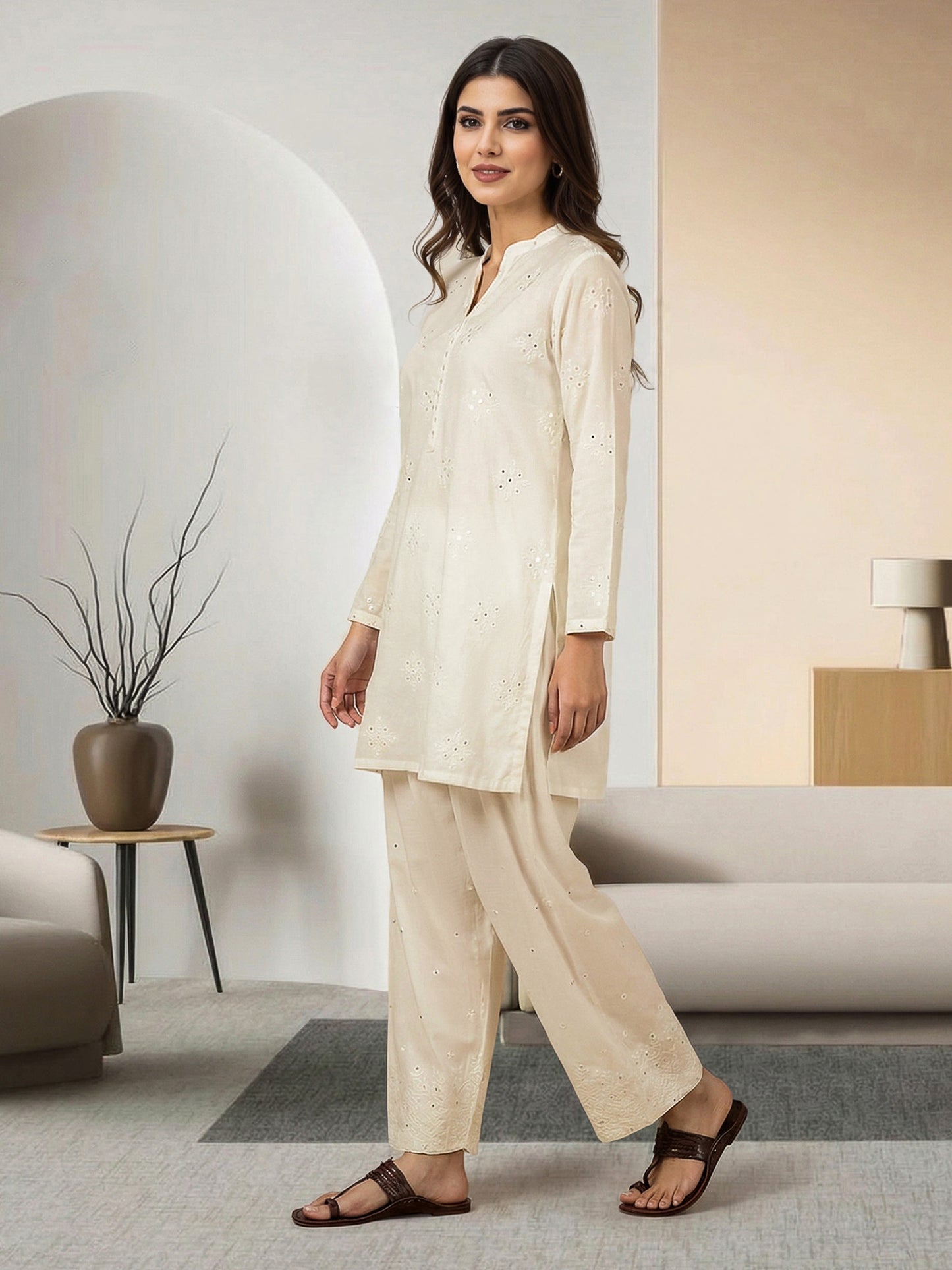 2 Piece Cambric Suit- Embroidered (Pret)