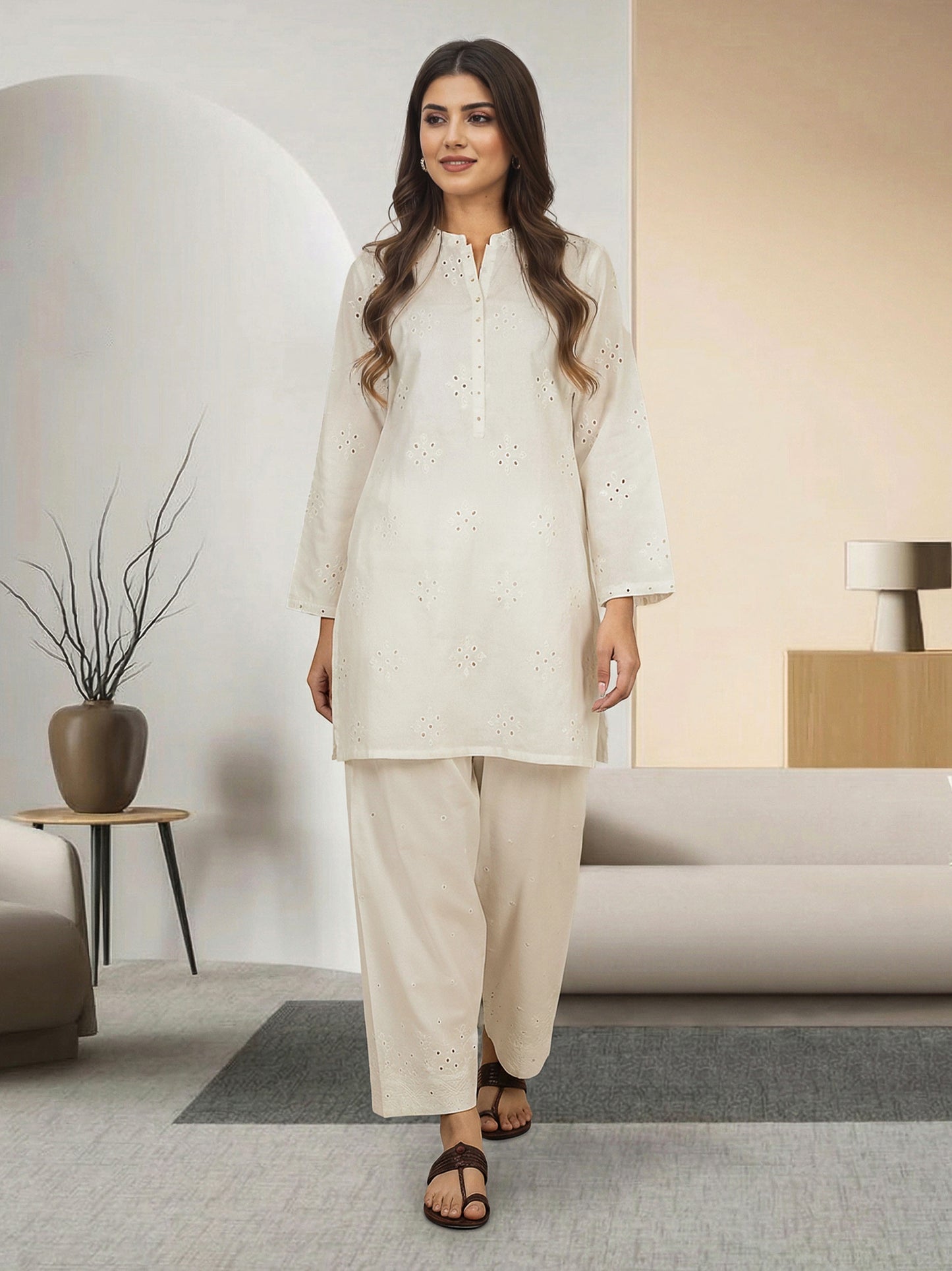 2 Piece Cambric Suit- Embroidered (Pret)