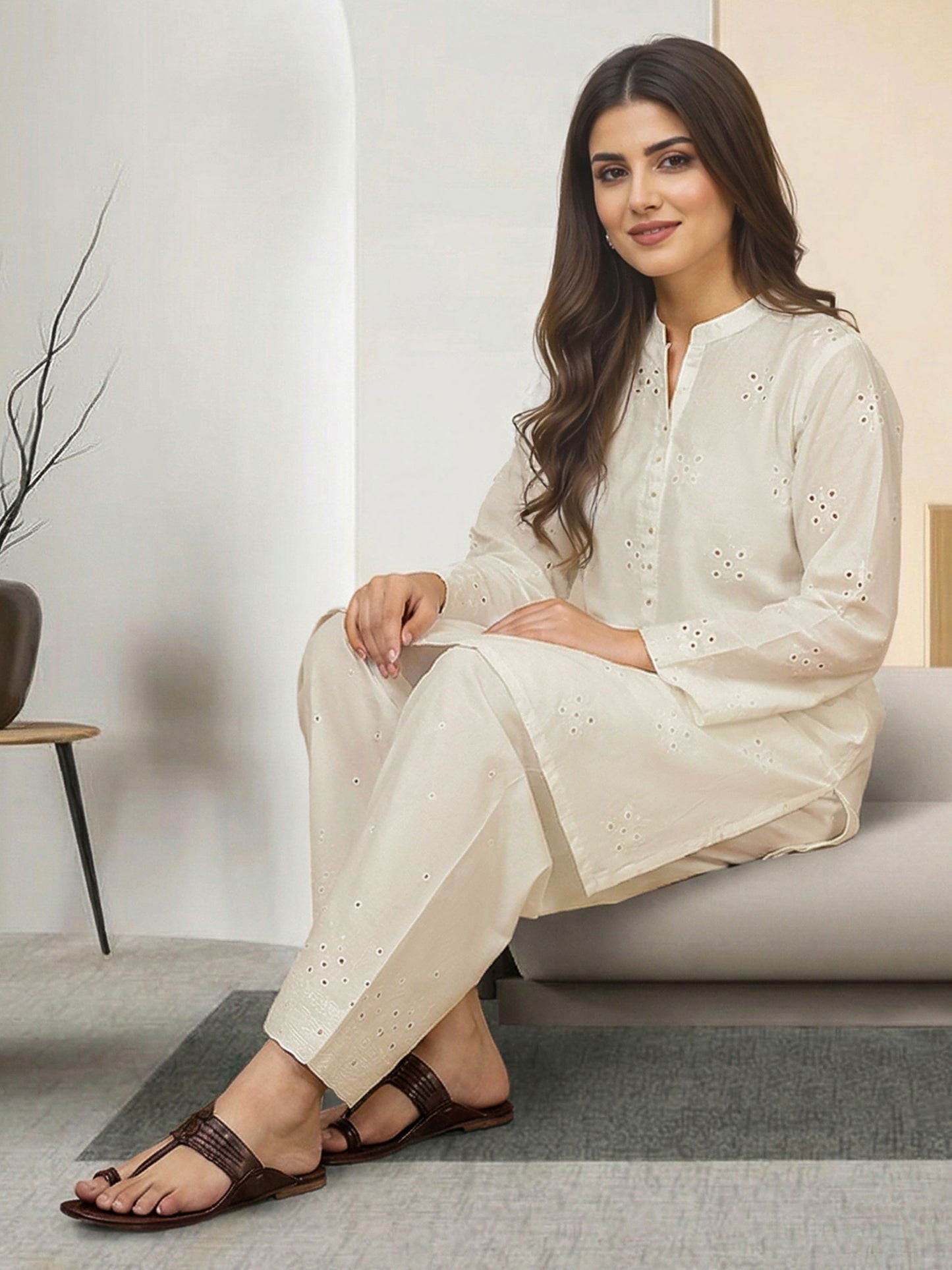 2 Piece Cambric Suit- Embroidered (Pret)