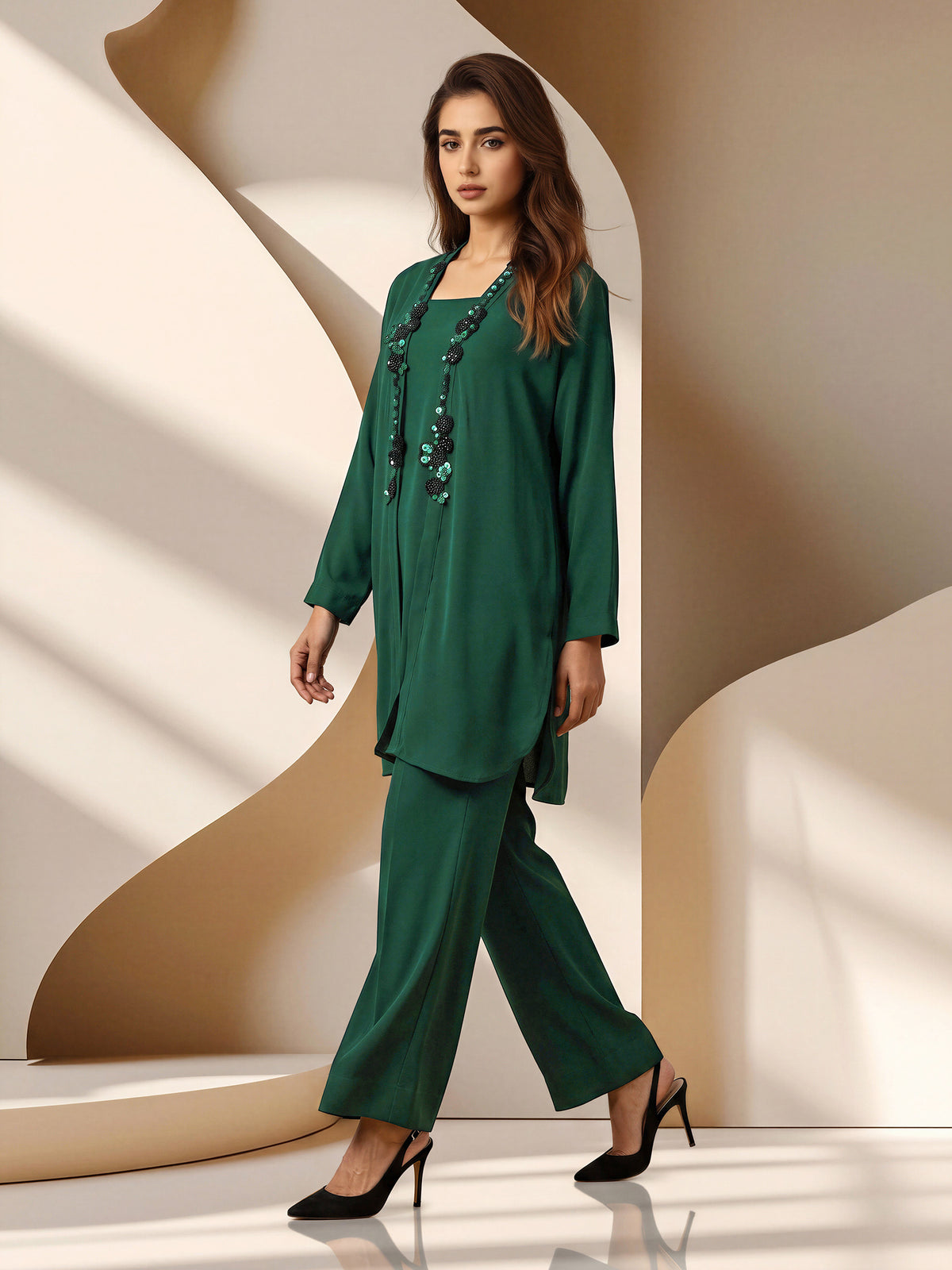 2 Piece Grip Texture Suit- Embellished (Pret)