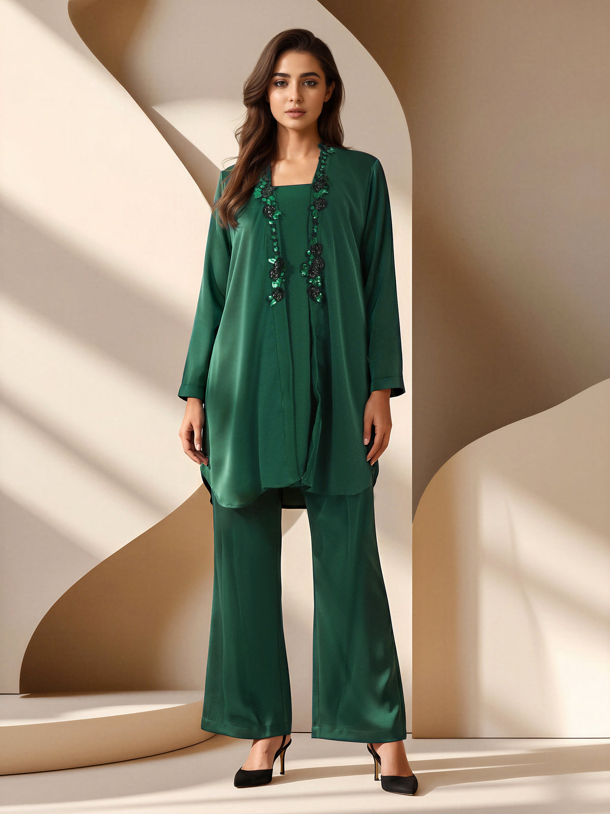 2 Piece Grip Texture Suit- Embellished (Pret)