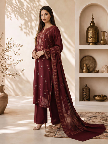 3 Piece Karandi Suit- Embroidered (Pret)