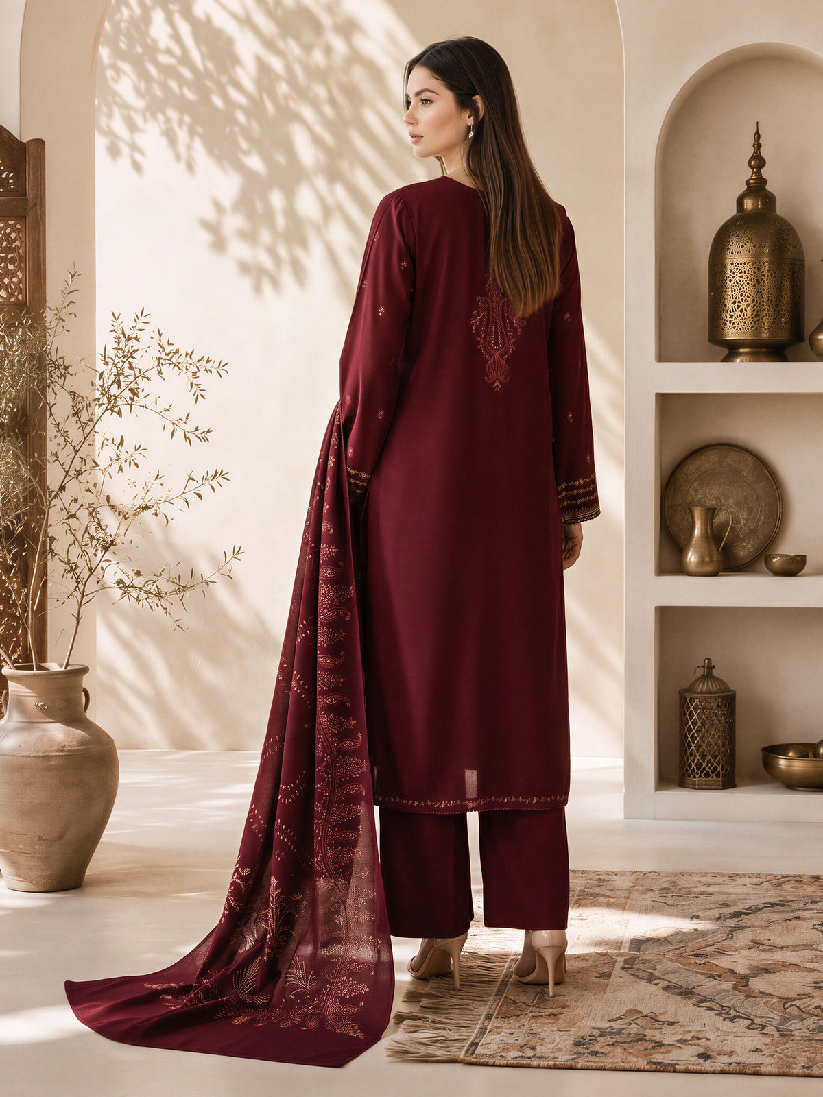 3 Piece Karandi Suit- Embroidered (Pret)