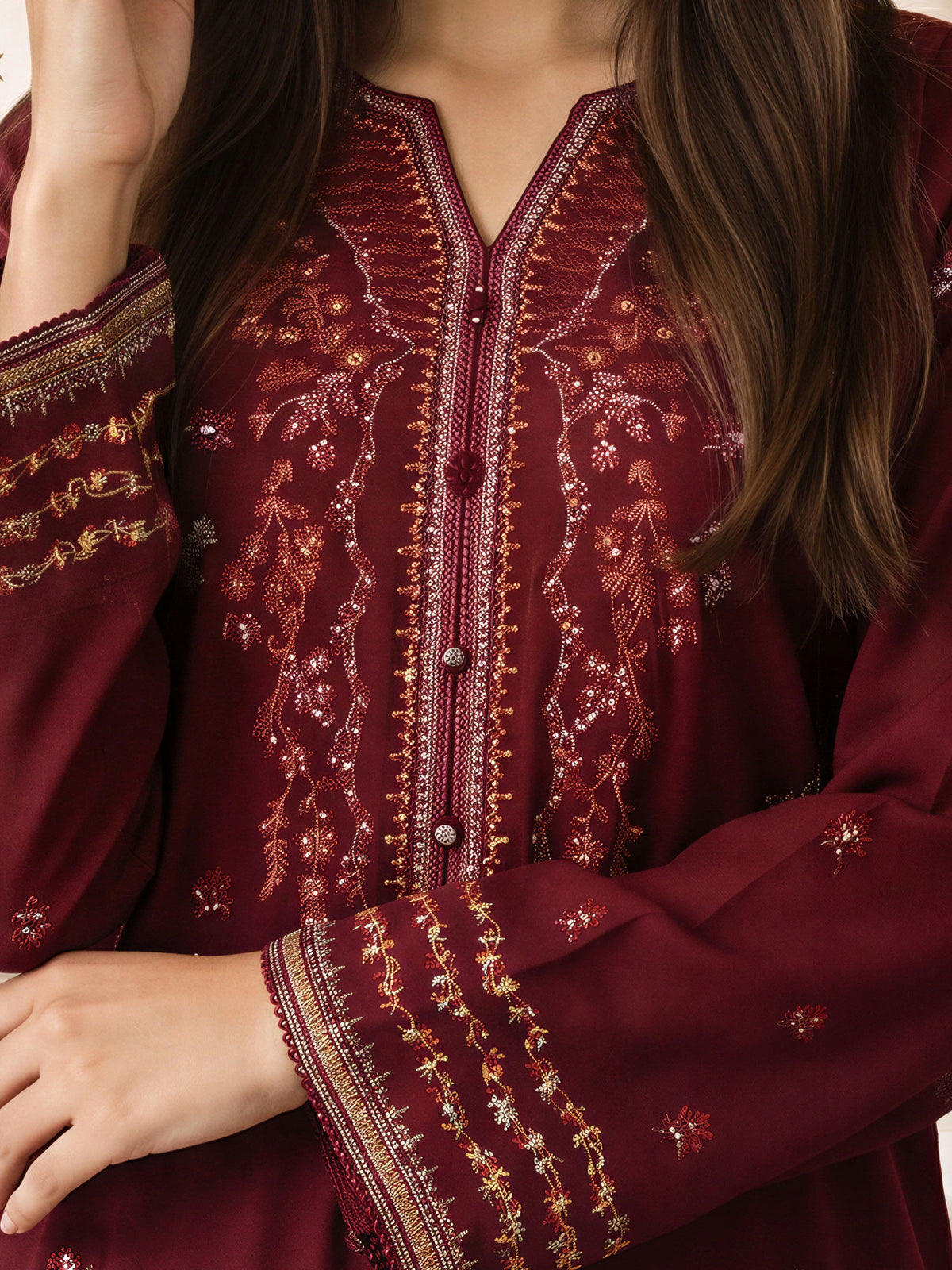 3 Piece Karandi Suit- Embroidered (Pret)