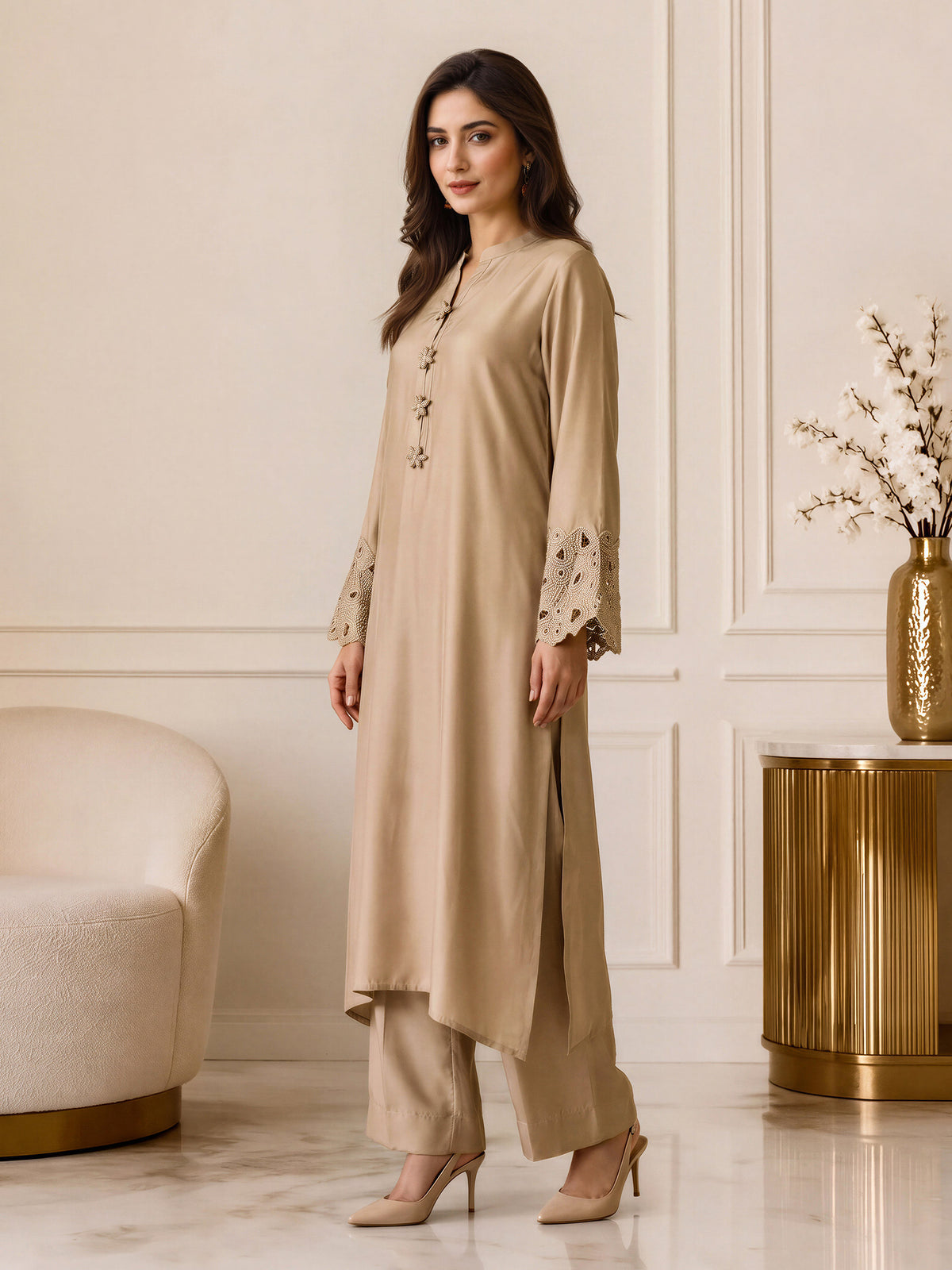 2 Piece Silk Suit- Embroidered (Pret)