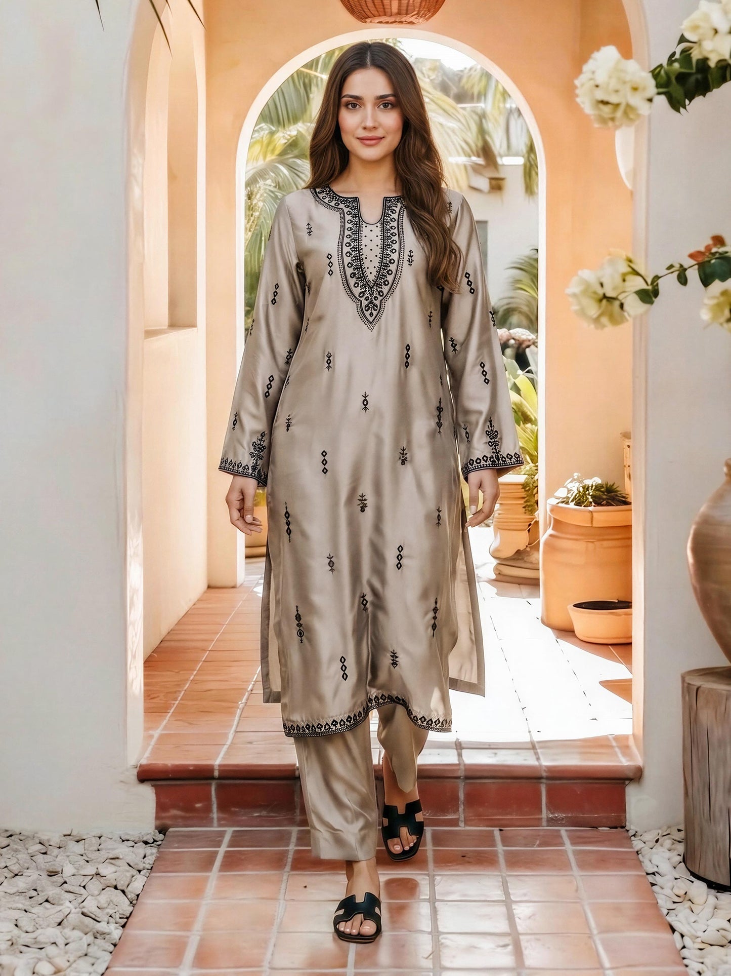 2 Piece Silk Suit- Embroidered (Pret)