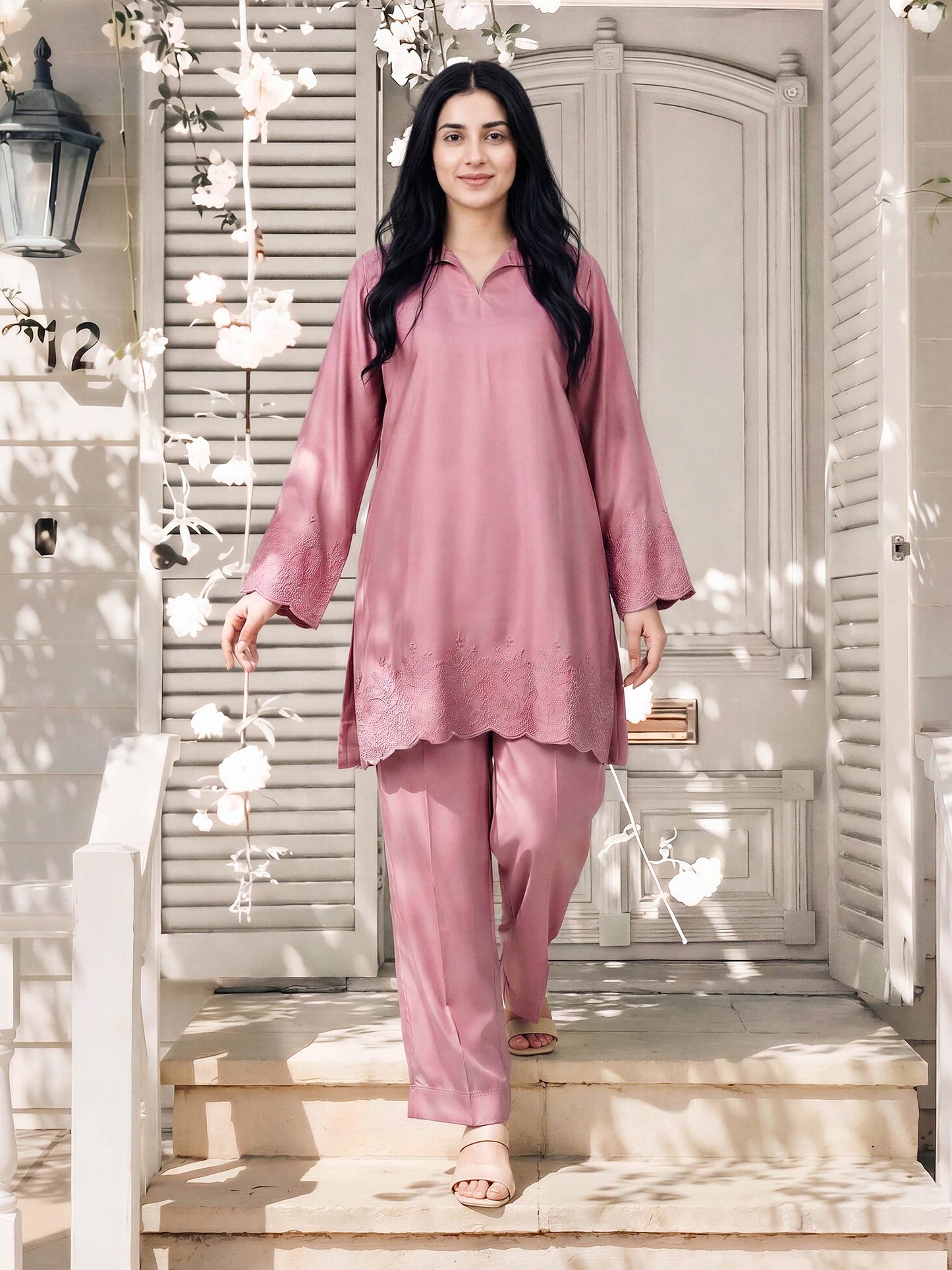 Silk Co-ord Set- Embroidered