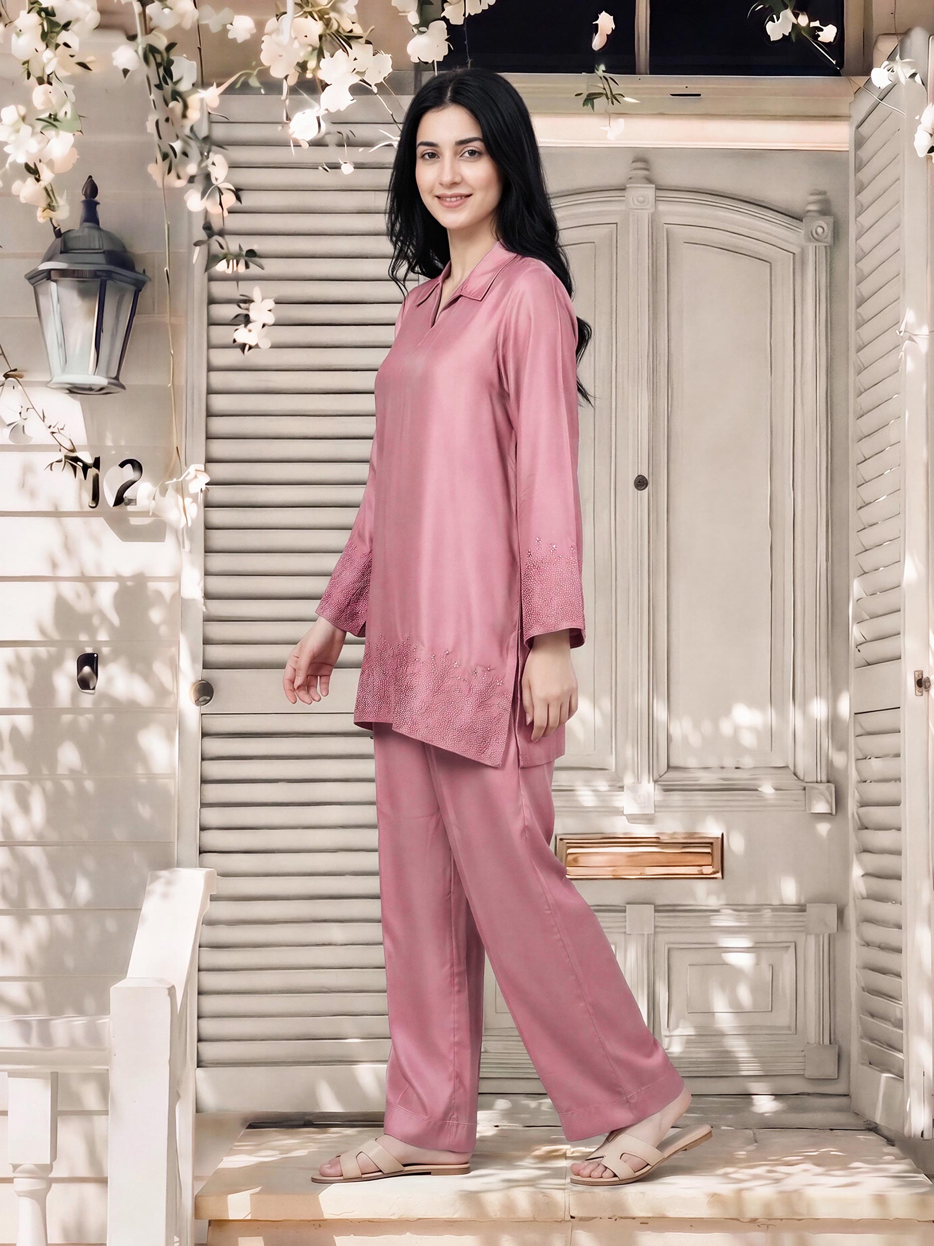Silk Co-ord Set- Embroidered