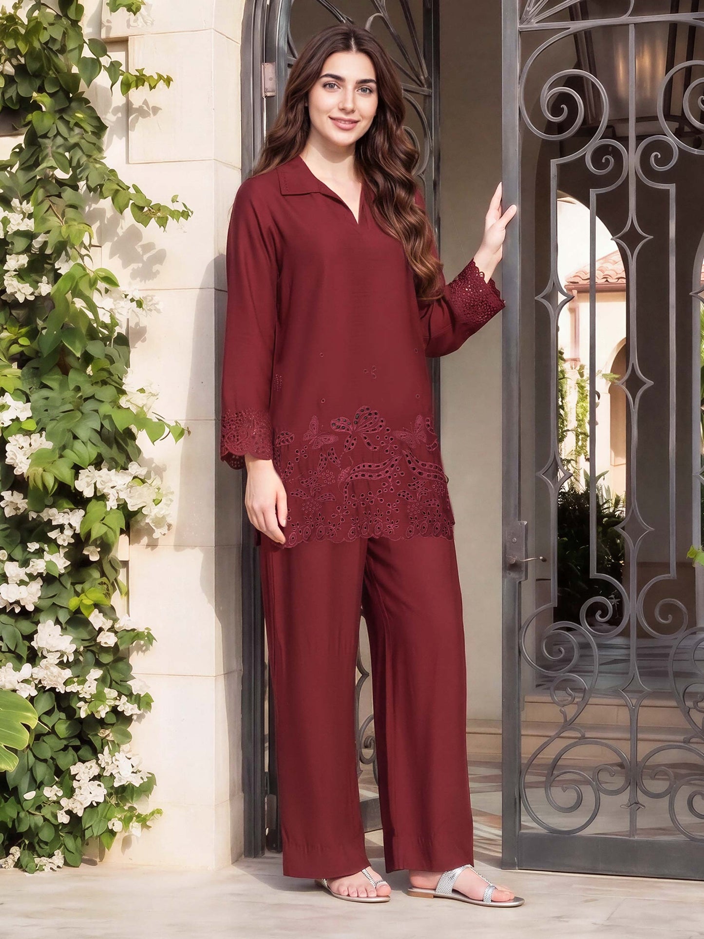Silk Co-ord Set- Embroidered