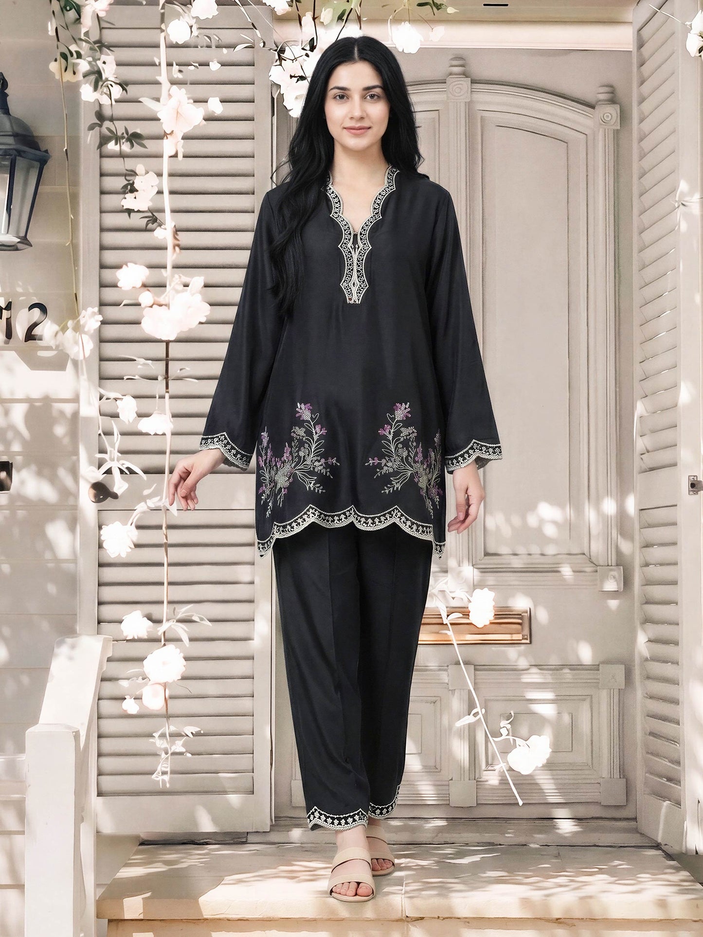 Silk Co-ord Set- Embroidered