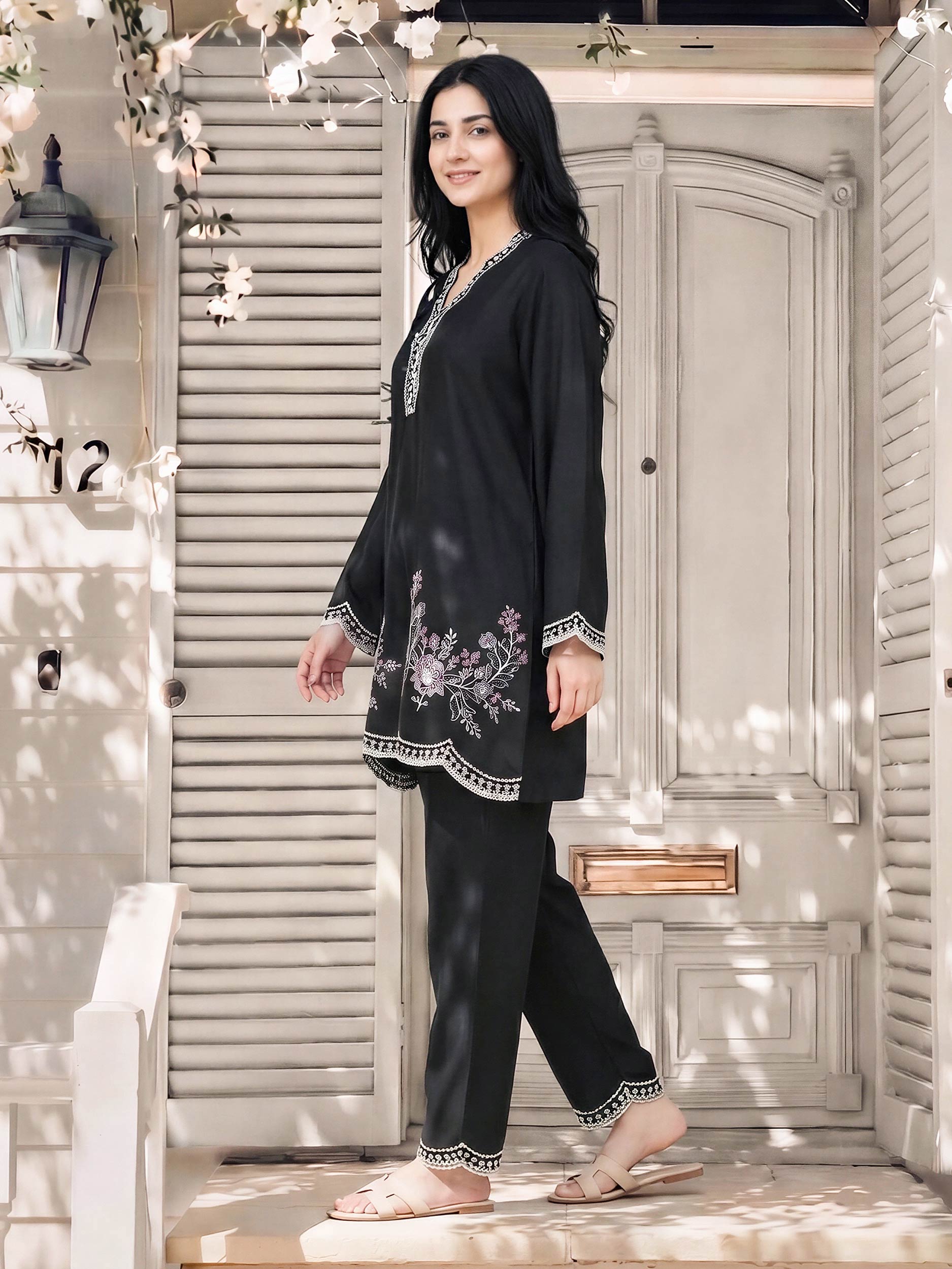 Silk Co-ord Set- Embroidered