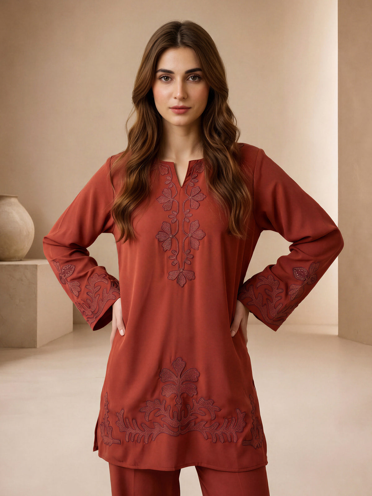 Silk Premium Co-ord Set- Embroidered