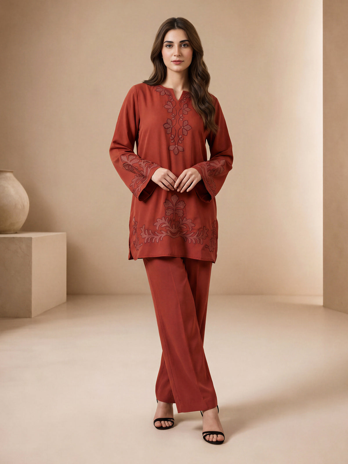 Silk Premium Co-ord Set- Embroidered