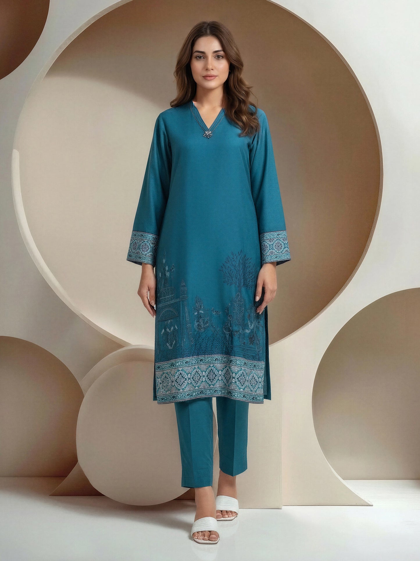 2 Piece Silk Suit- Embroidered (Pret)