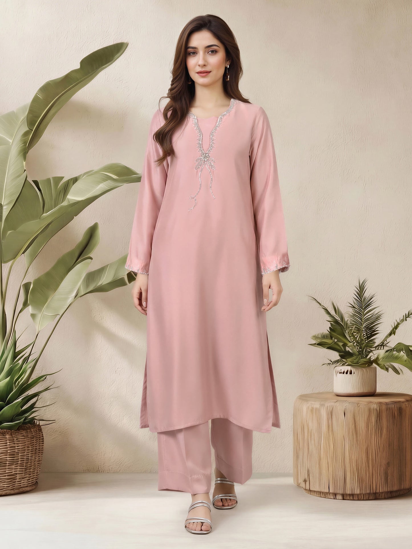 2 Piece Silk Suit- Embellished (Pret)