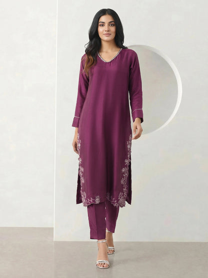 2 Piece Silk Suit- Embellished (Pret)