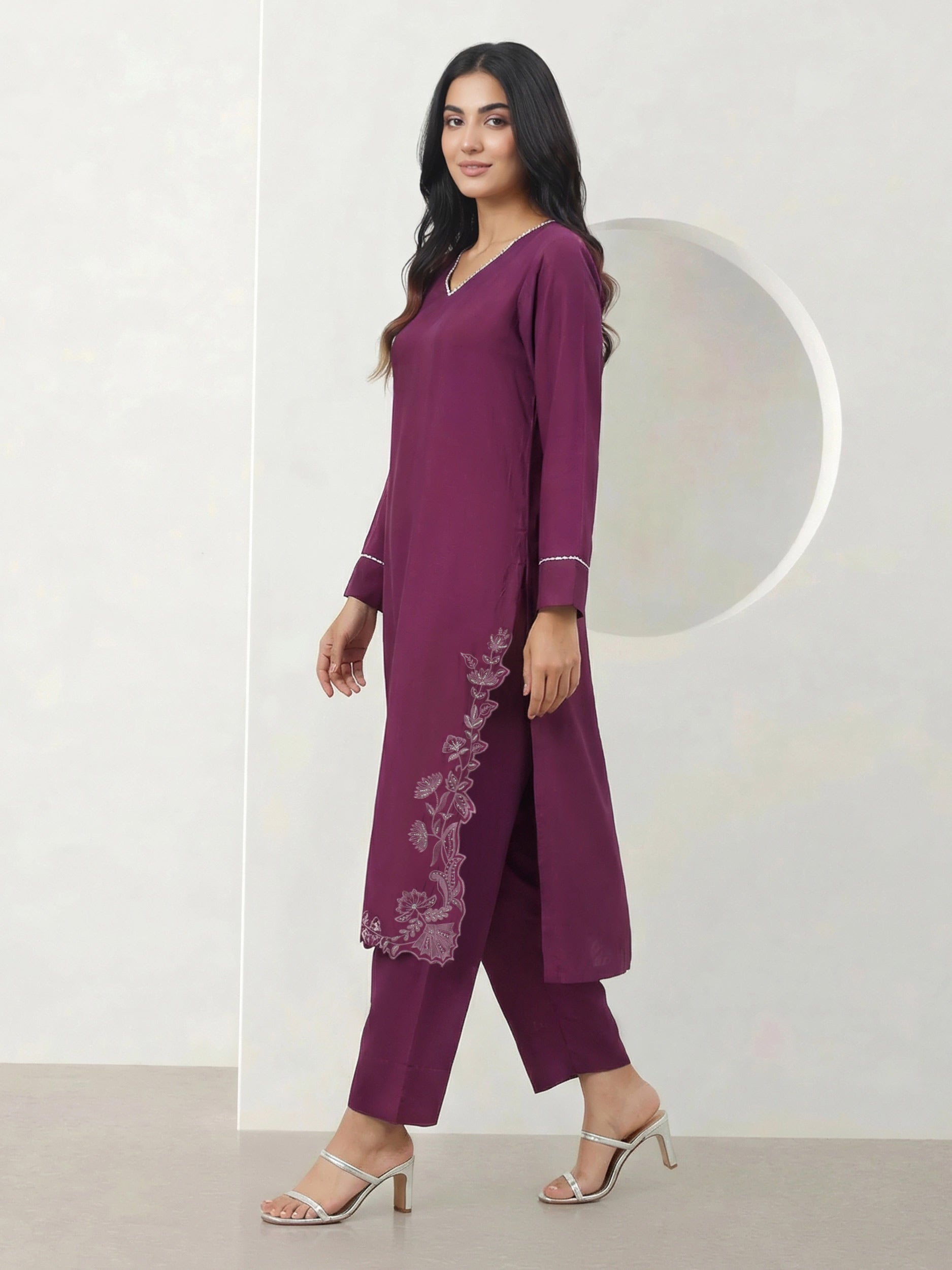 2 Piece Silk Suit- Embellished (Pret)