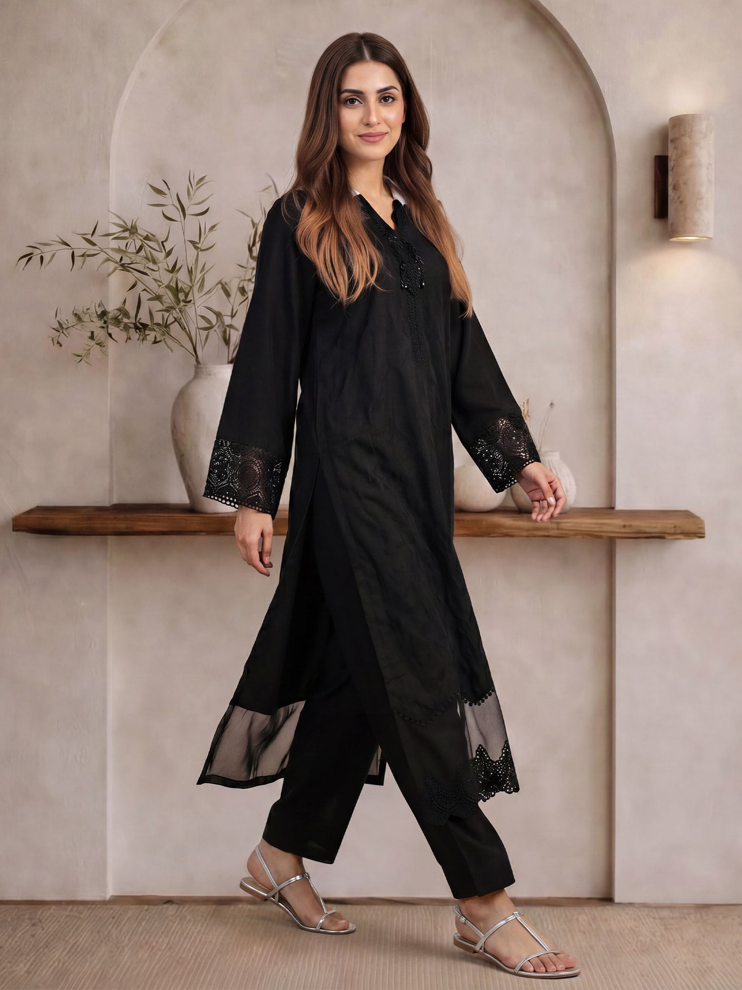 2 Piece Silk Suit- Embroidered (Pret)