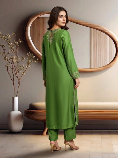 2 Piece Silk Premium Suit- Embroidered (Pret)