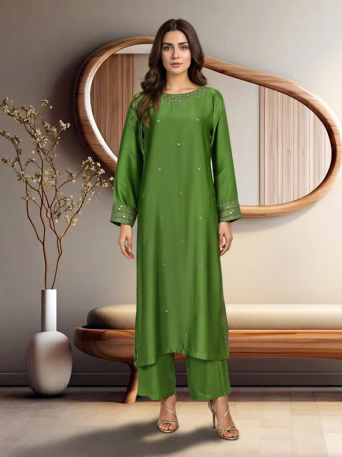 2 Piece Silk Premium Suit- Embroidered (Pret)