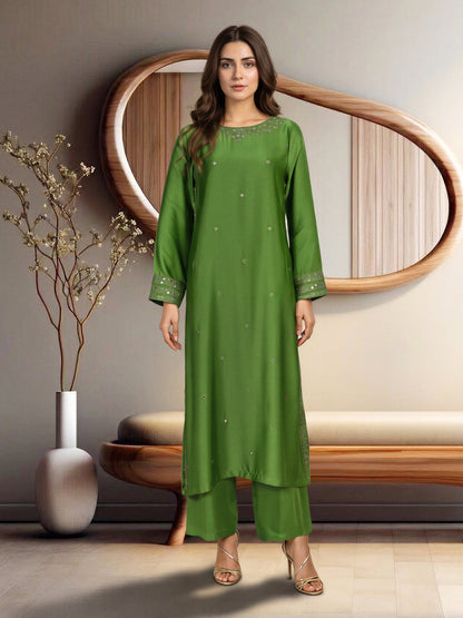 2 Piece Silk Premium Suit- Embroidered (Pret)