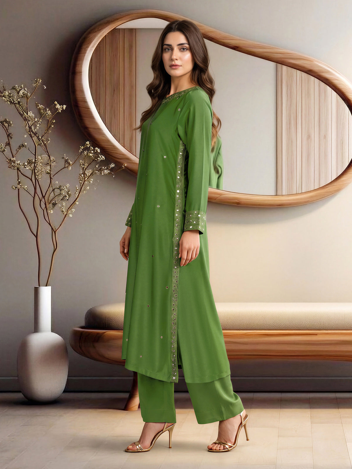 2 Piece Silk Premium Suit- Embroidered (Pret)