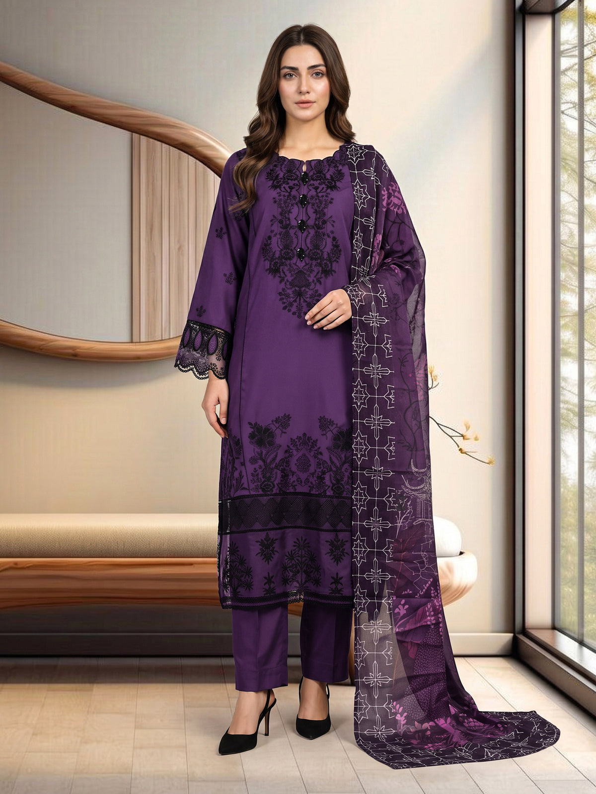 3 Piece Silk Premium Suit- Embroidered (Pret)