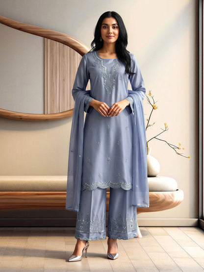 3 Piece Silk Premium Suit- Embroidered (Pret)
