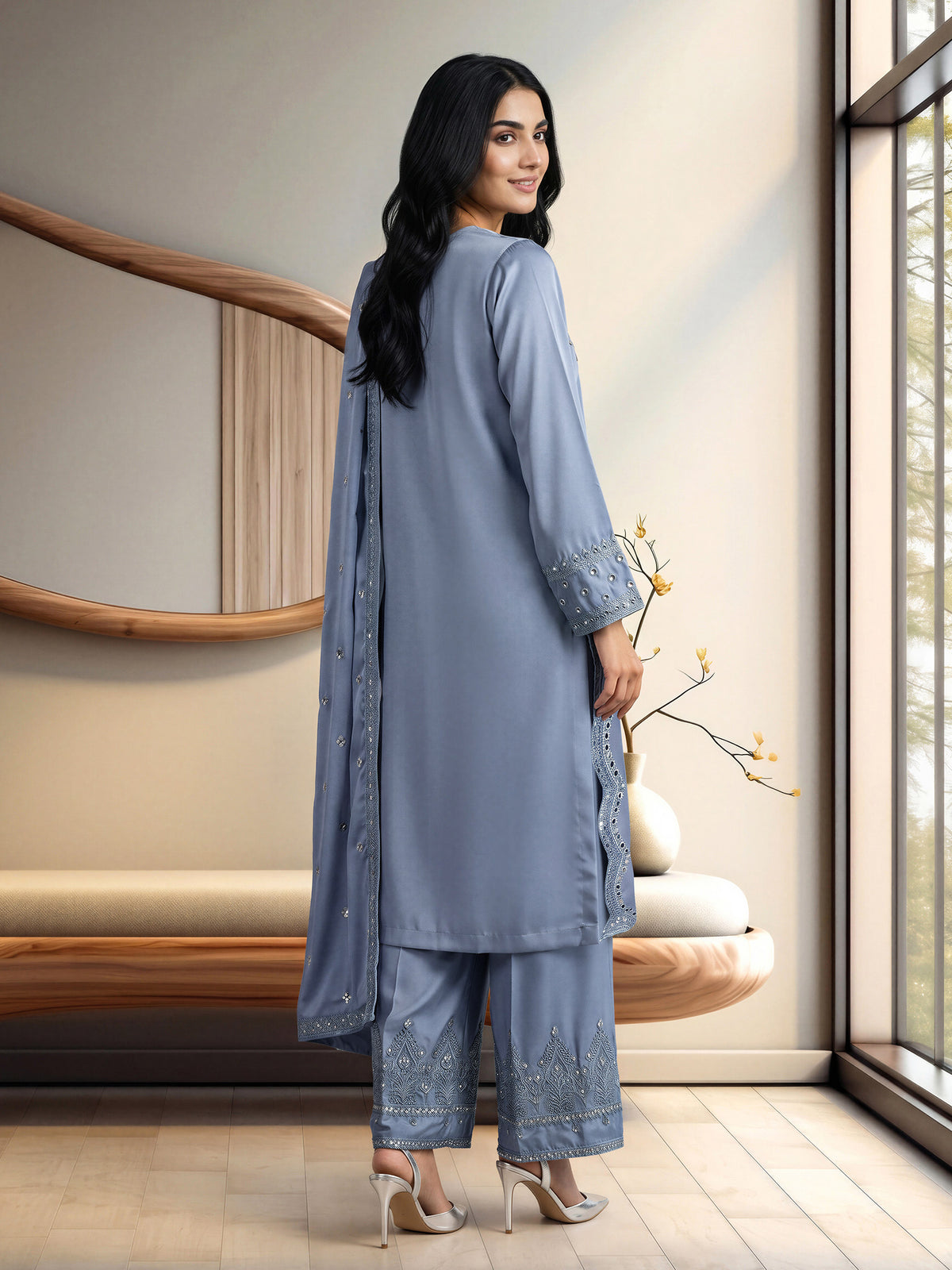 3 Piece Silk Premium Suit- Embroidered (Pret)