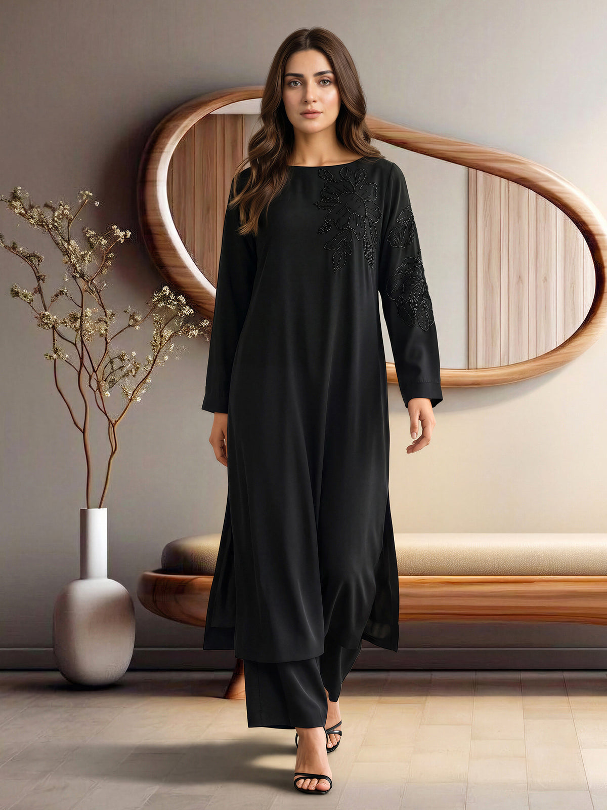 2 Piece Silk Premium Suit- Embroidered (Pret)