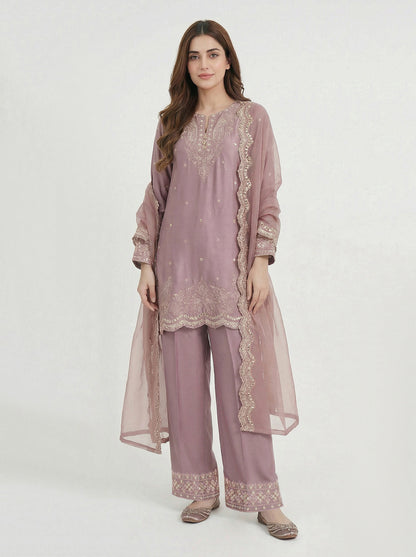 3 Piece Premium Silk Suit- Embroidered (Pret)