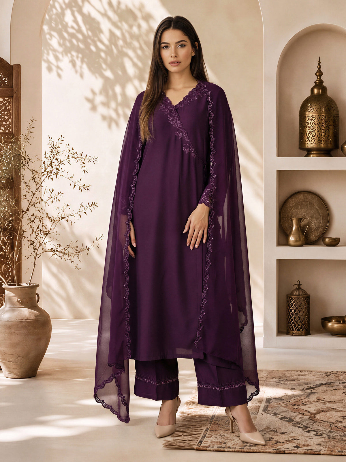 3 Piece Premium Silk Suit- Embroidered (Pret)