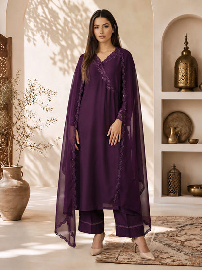3 Piece Premium Silk Suit- Embroidered (Pret)