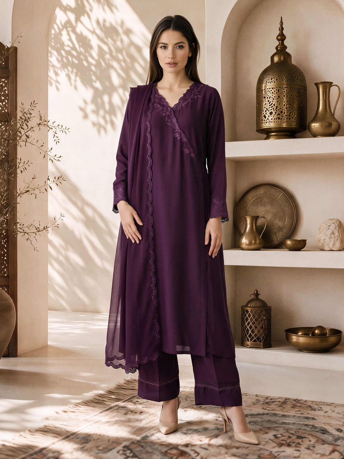 3 Piece Premium Silk Suit- Embroidered (Pret)