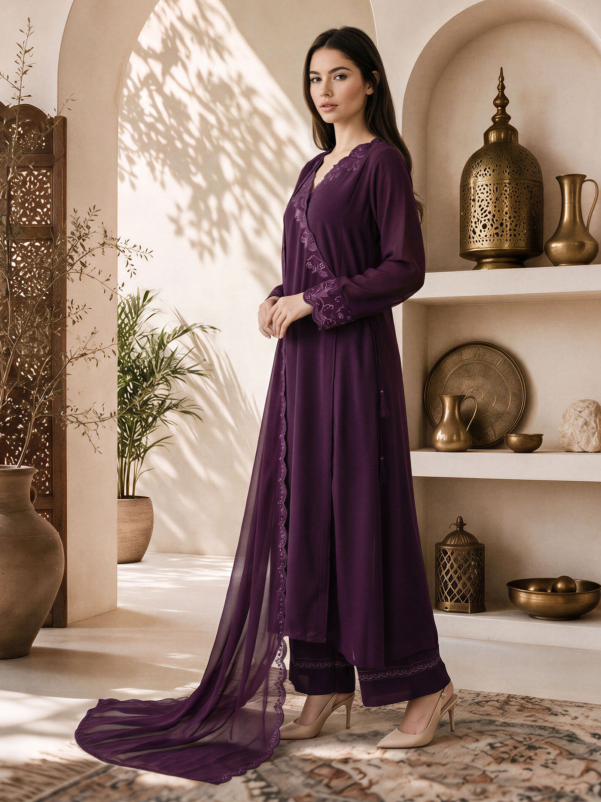 3 Piece Premium Silk Suit- Embroidered (Pret)
