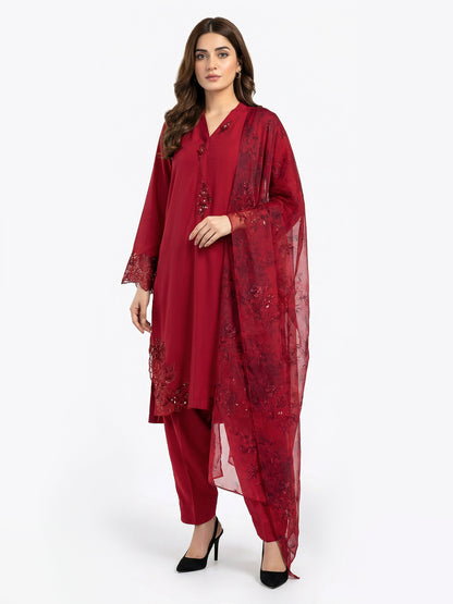 3 Piece Silk Suit- Embroidered (Pret)