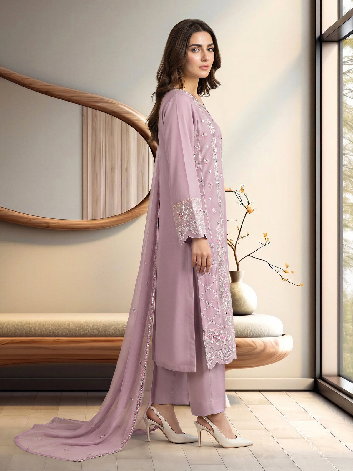 3 Piece Silk Premium Suit- Embroidered (Pret)